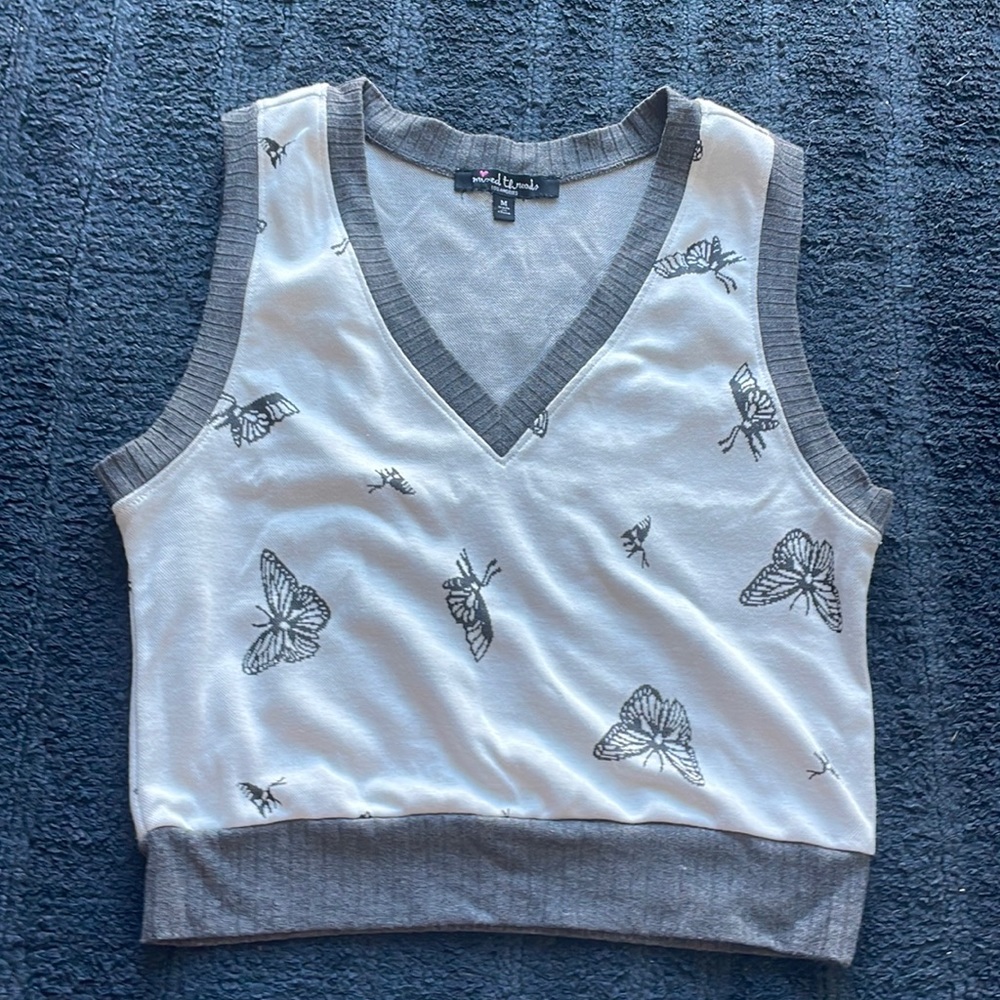 Medium gray pixelated butterfly sweater vest (Mixed Threads)